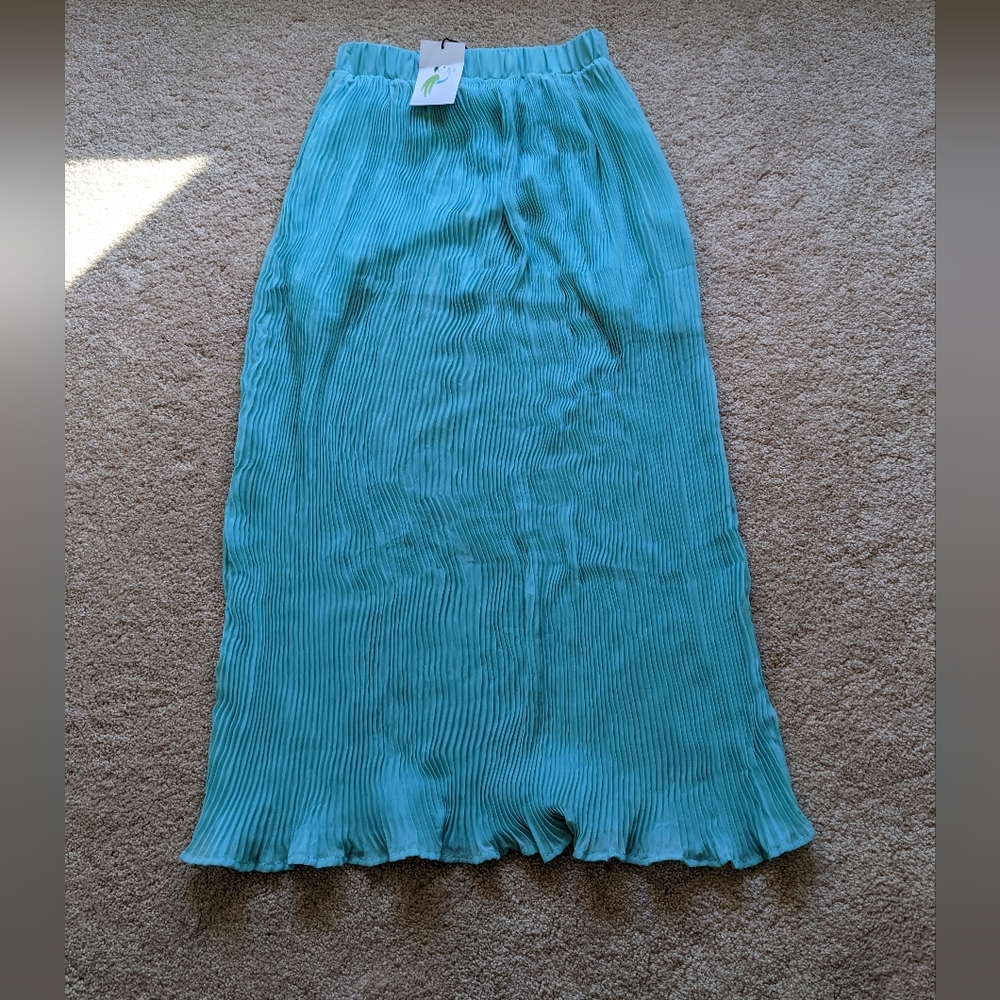 Rehab Blue Green Aqua Pleated Maxi Skirt